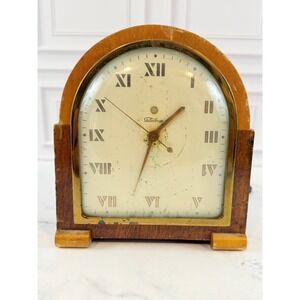 Vintage 1935 Telechron Doric Art Deco Clock Model 5F51 Mahogany Maple WORKS!
